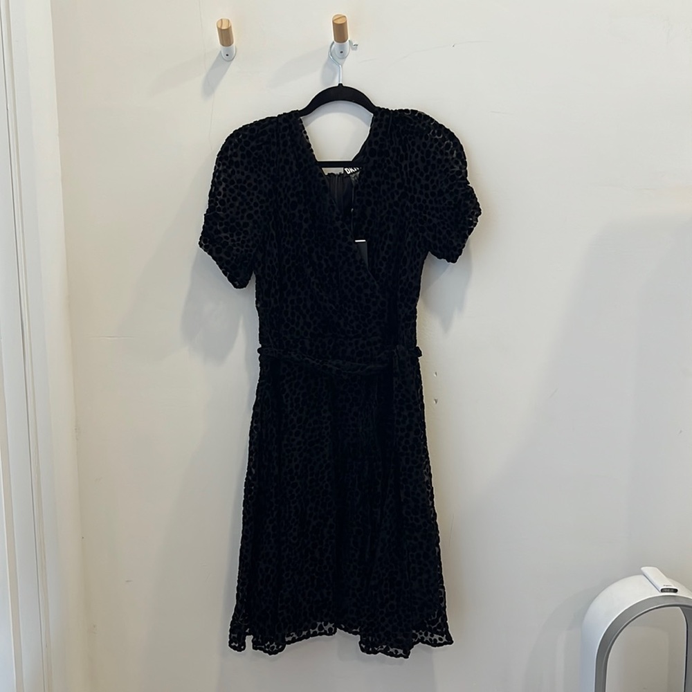 DKNY velvet dot wrap dress NWT